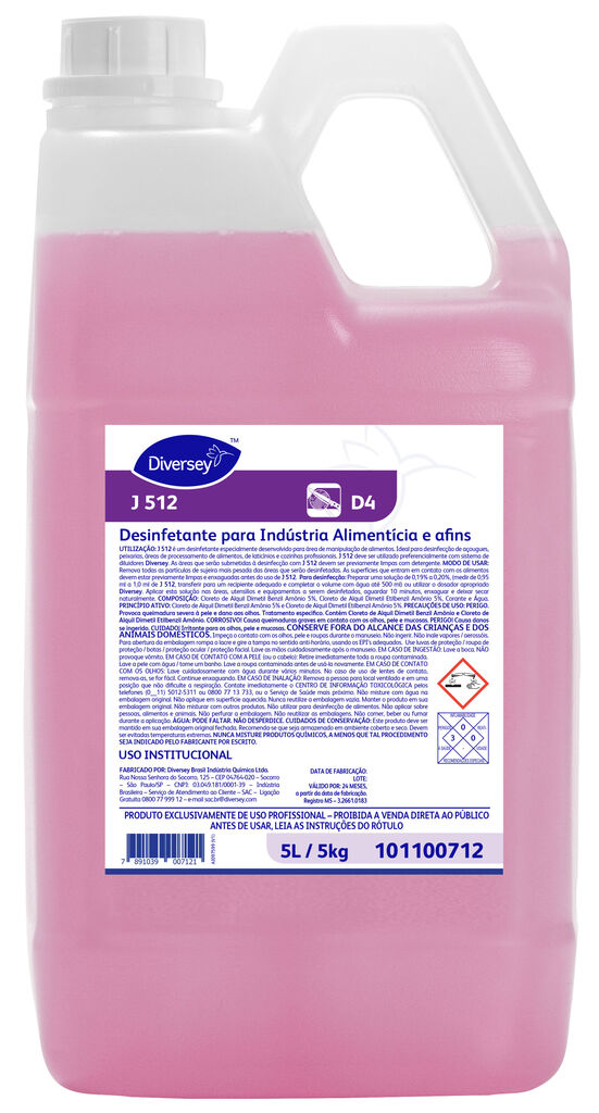 J 512 D4 5L - DESINFETANTE PARA INDÚSTRIA ALIMENTÍCIA E AFINS
